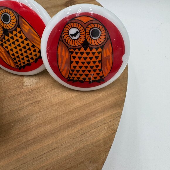 Owl vintage draw pulls knobs porcelain ceramic red orange black set of 13 made i - Picture 6 of 13